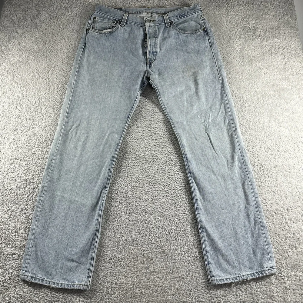 VINTAGE Levi's 501 Jeans Mens 35x32 (Fits 34x30) Light Wash Distressed Classic